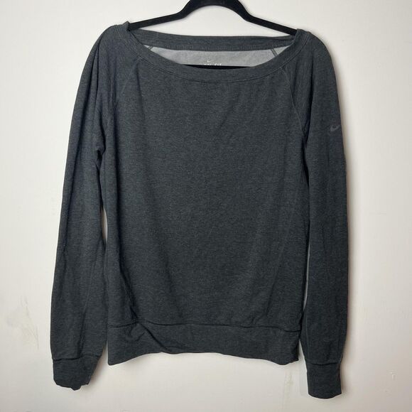 Nike Shirt Womens Small Gray Dri-FIT Boatneck Long Sleeve Pullover Top Athletic - Picture 1 of 7